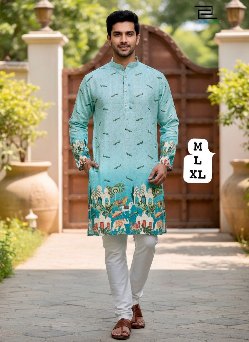 Men's Heritage Print Kurta Pyjama Set | Festive Indian Ethnic Wear