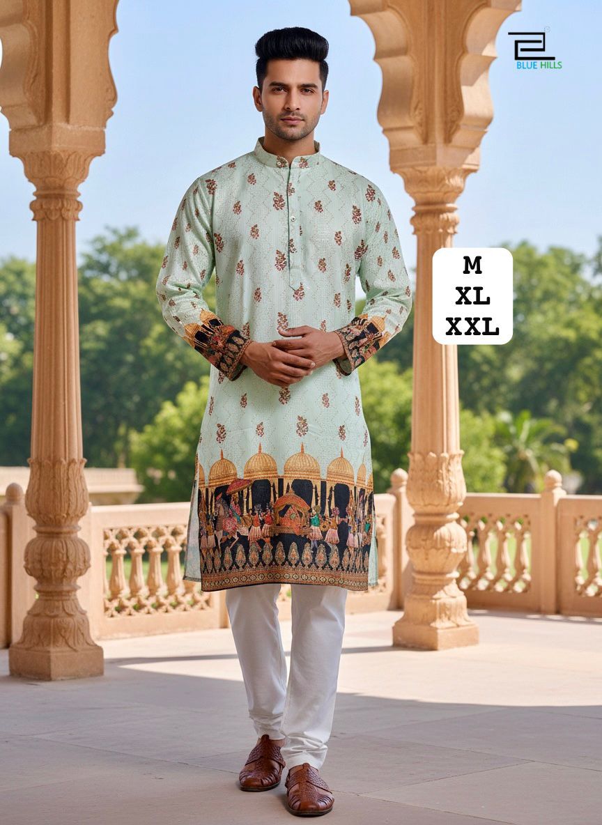 Men's Heritage Print Kurta Pyjama Set | Festive Indian Ethnic Wear