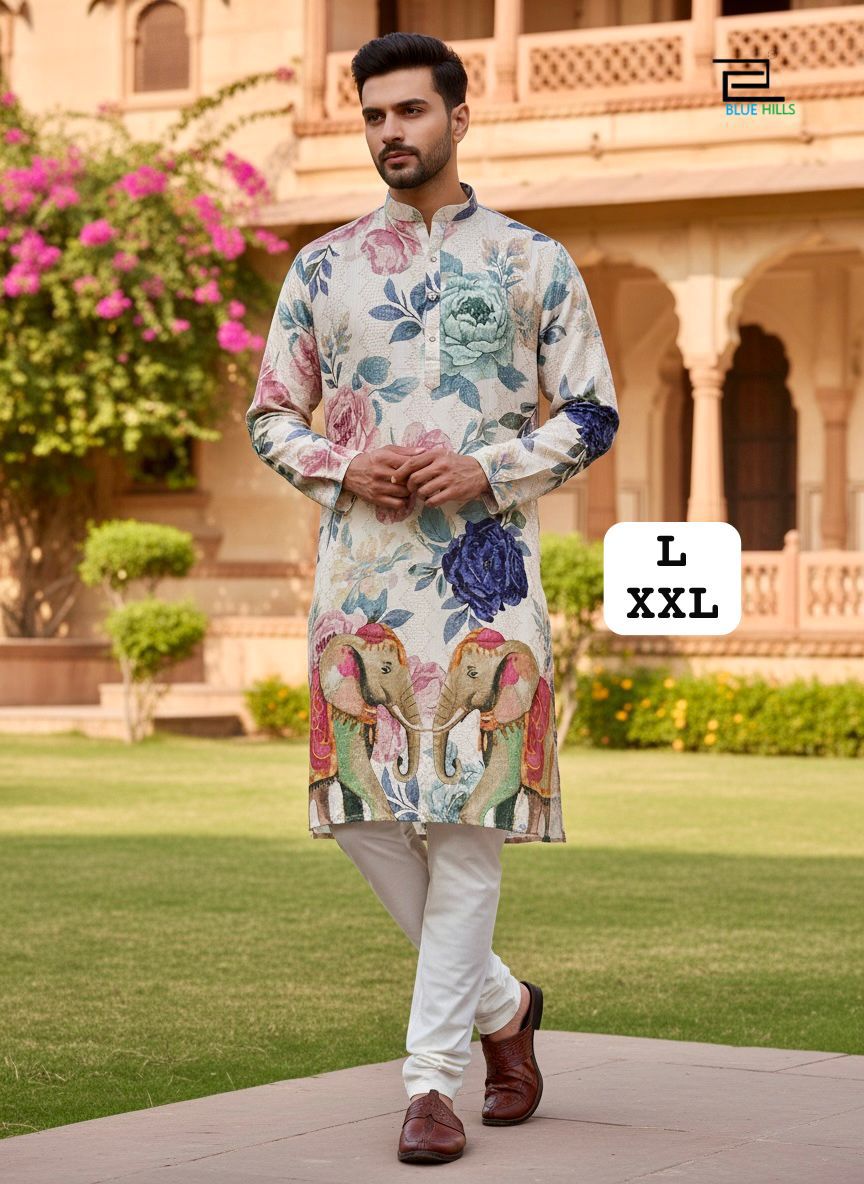 Men's Heritage Print Kurta Pyjama Set | Festive Indian Ethnic Wear