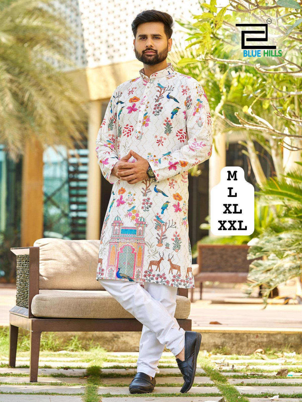 Men's Heritage Print Kurta Pyjama Set | Festive Indian Ethnic Wear