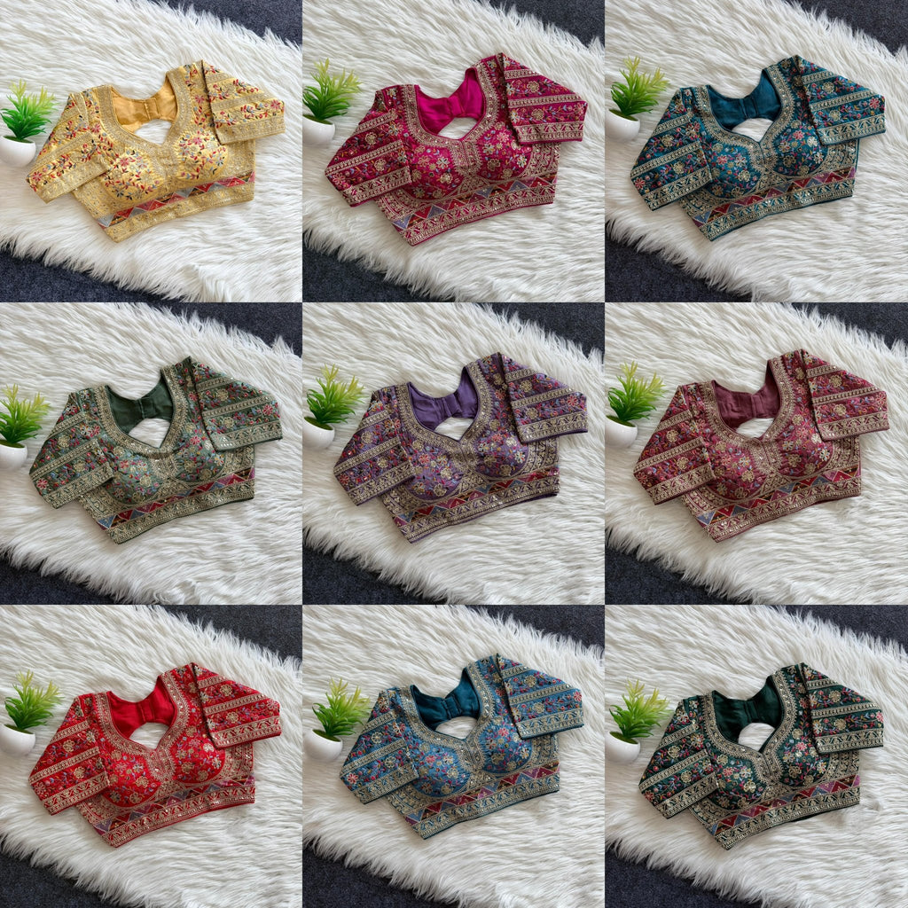Heavy Embroidered Silk Saree Blouse | Readymade Bridal & Festive Blouse | 9 Colors