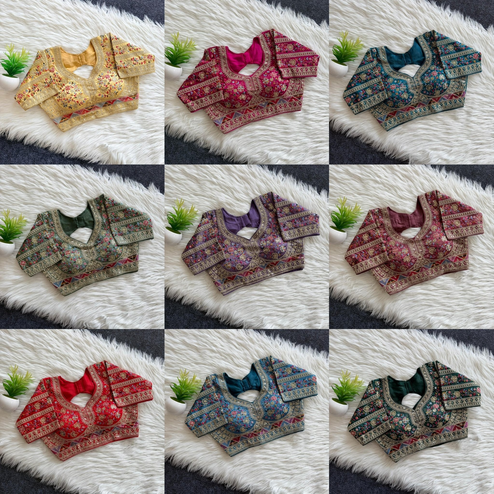 Heavy Embroidered Silk Saree Blouse | Readymade Bridal & Festive Blouse | 9 Colors