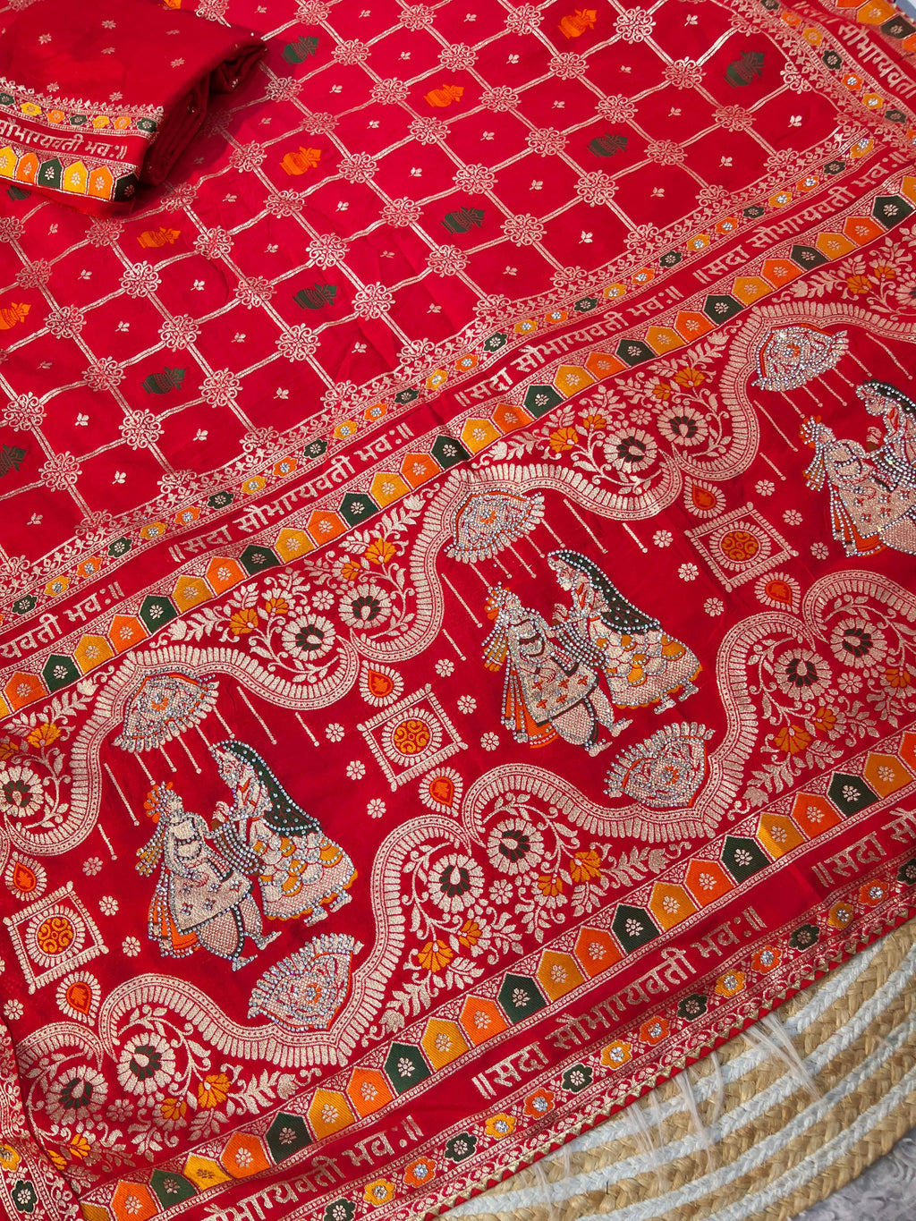 Red Dola Silk Meenakari Weave - Karwa Chauth Special Saree