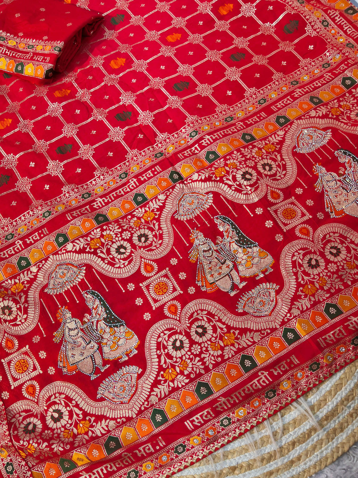 Red Dola Silk Meenakari Weave - Karwa Chauth Special Saree