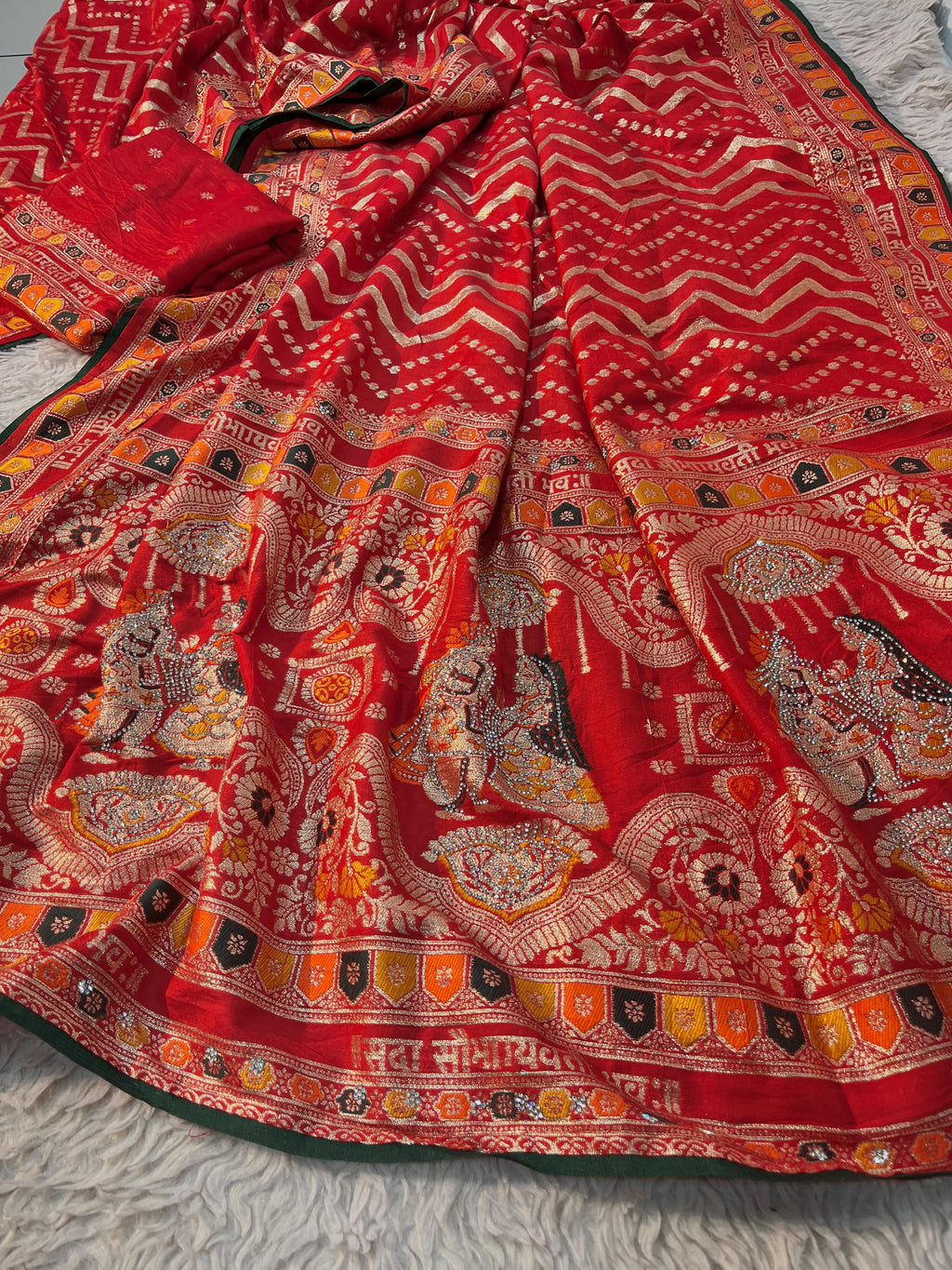 Red Dola Silk Meenakari Weave - Karwa Chauth Special Saree