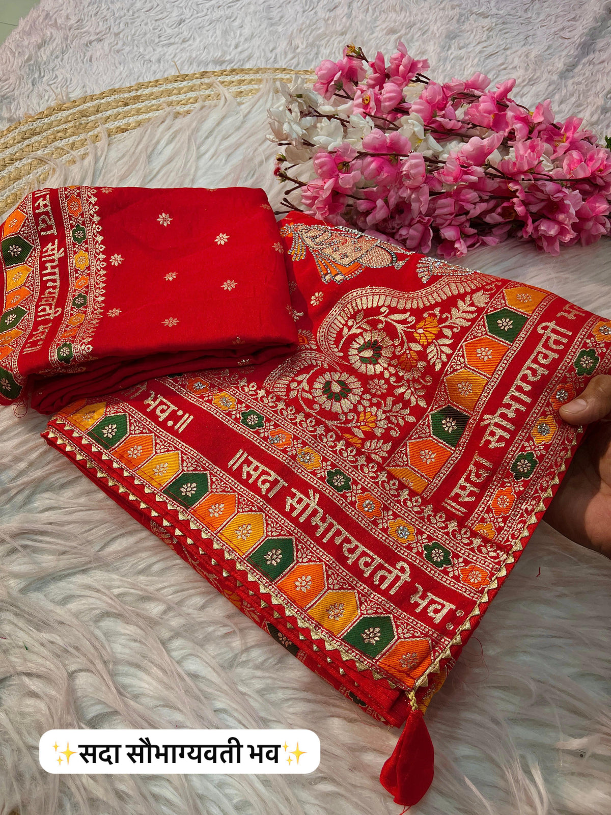 Red Dola Silk Meenakari Weave - Karwa Chauth Special Saree