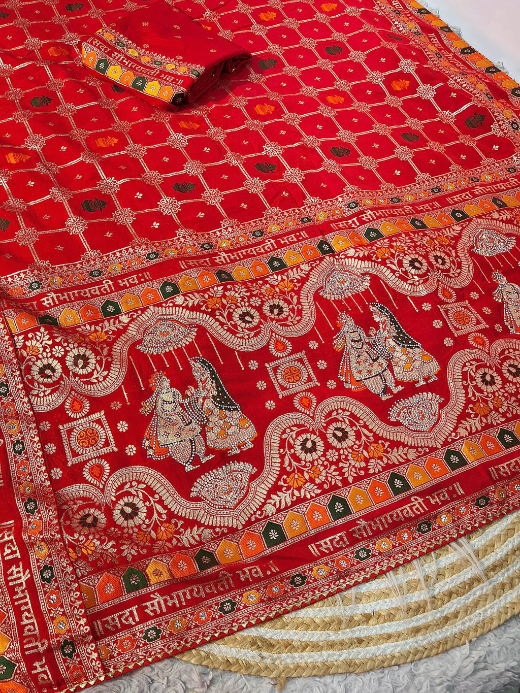 Red Dola Silk Meenakari Weave - Karwa Chauth Special Saree