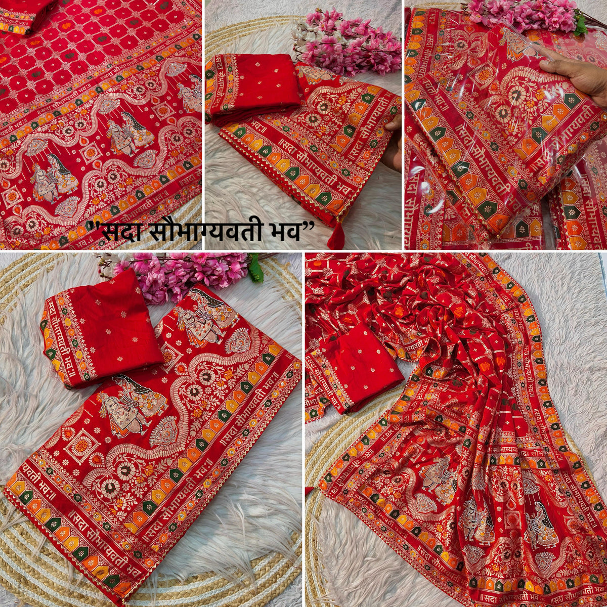 Red Dola Silk Meenakari Weave - Karwa Chauth Special Saree