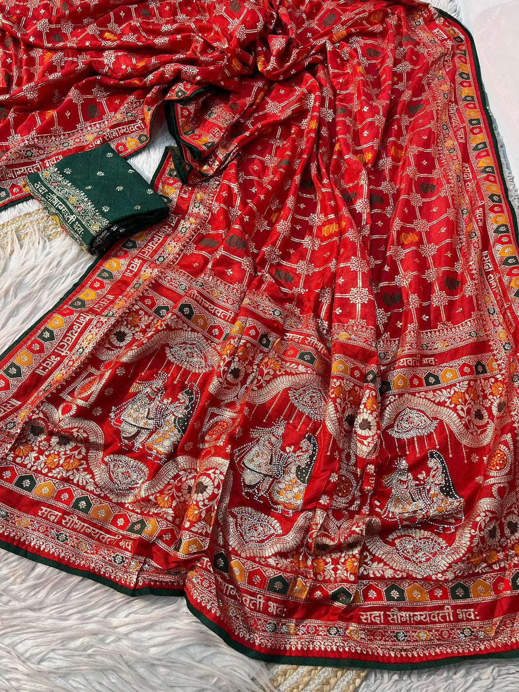 Red Dola Silk Meenakari Weave - Karwa Chauth Special Saree