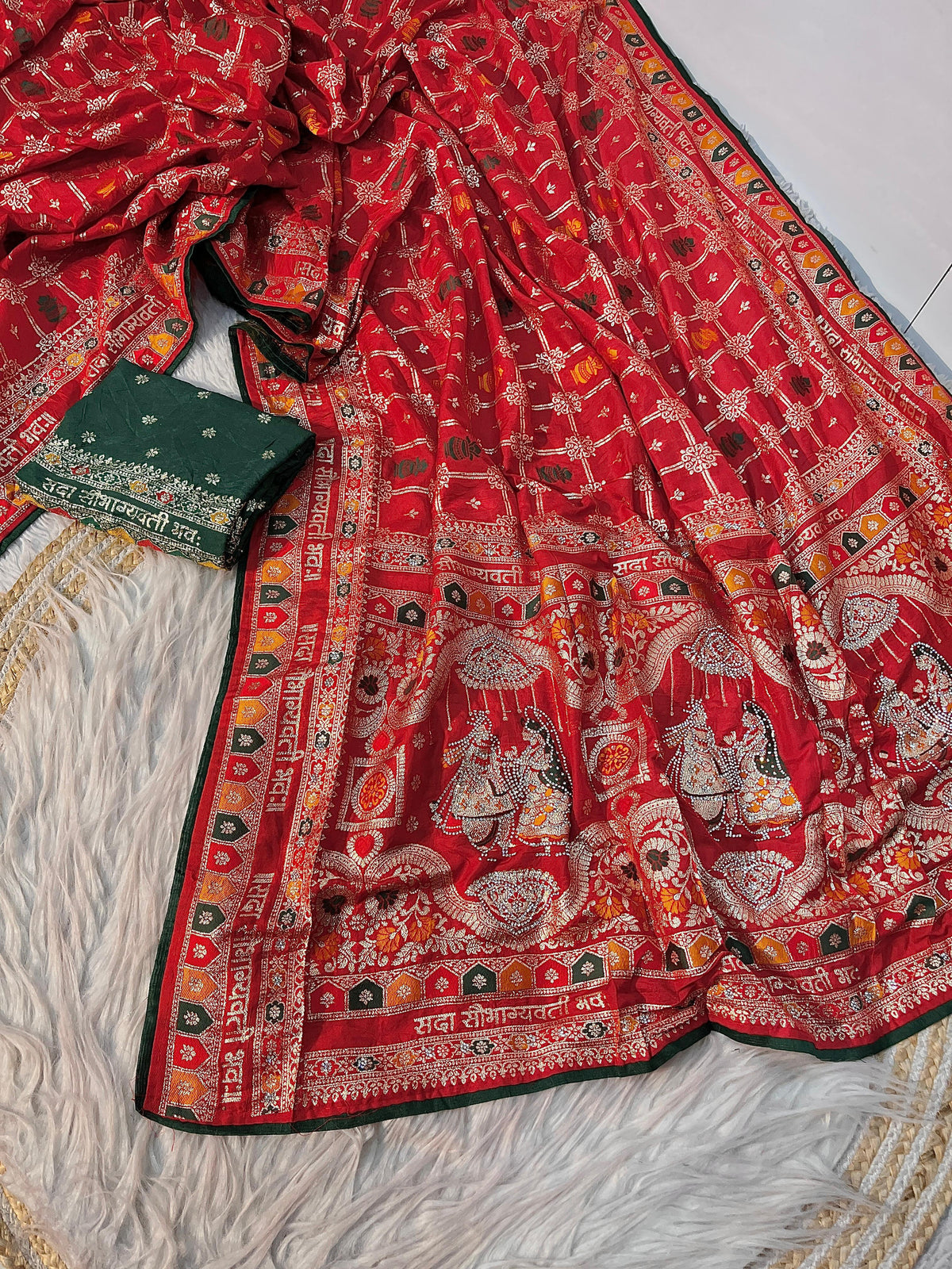 Red Dola Silk Meenakari Weave - Karwa Chauth Special Saree