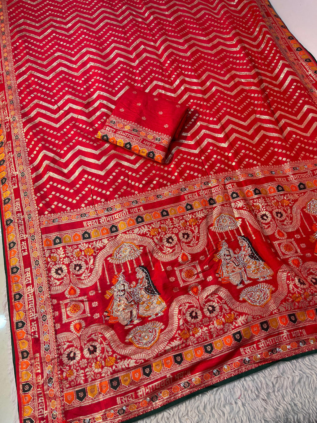 Red Dola Silk Meenakari Weave - Karwa Chauth Special Saree