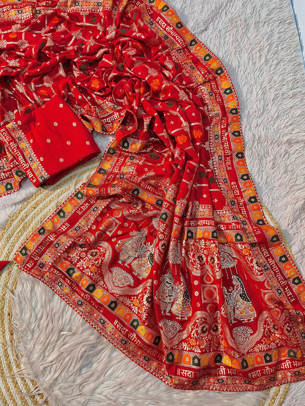 Red Dola Silk Meenakari Weave - Karwa Chauth Special Saree