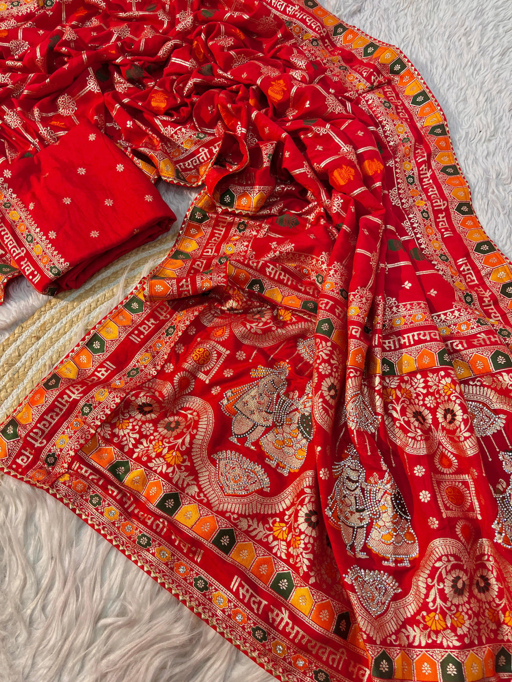 Red Dola Silk Meenakari Weave - Karwa Chauth Special Saree