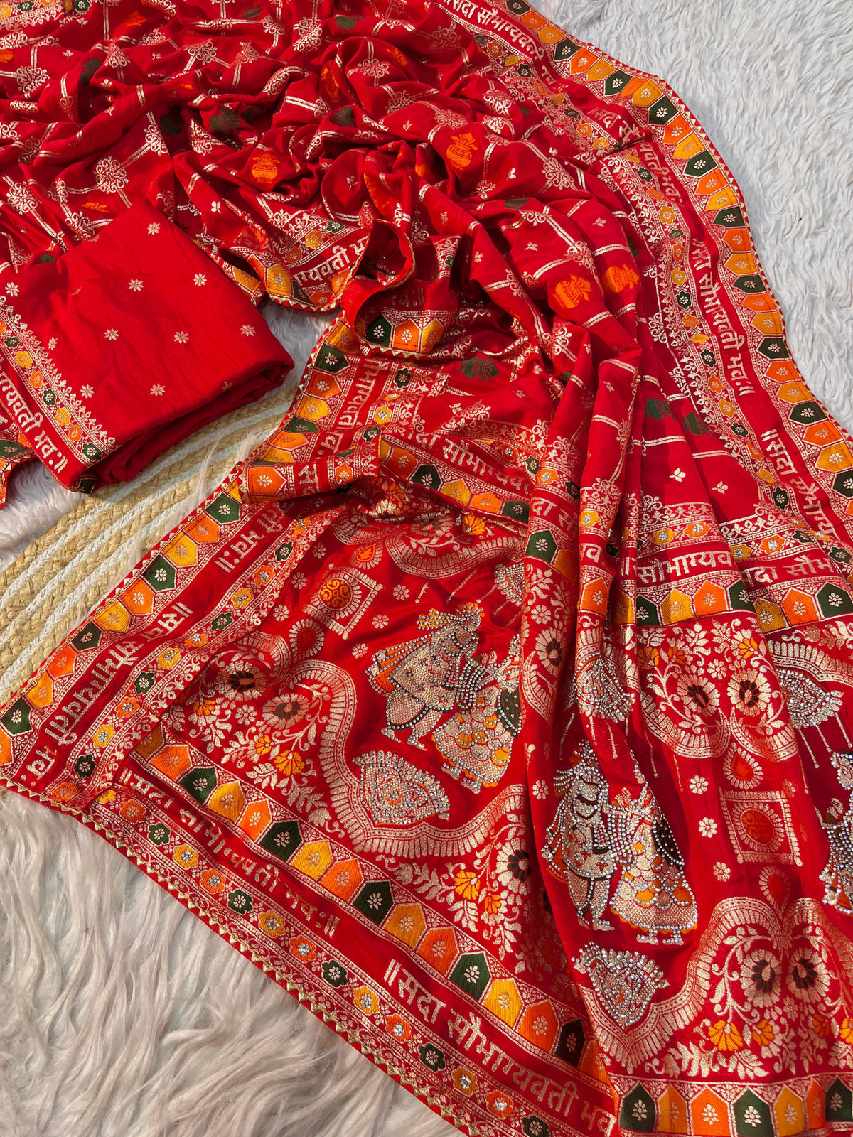 Red Dola Silk Meenakari Weave - Karwa Chauth Special Saree