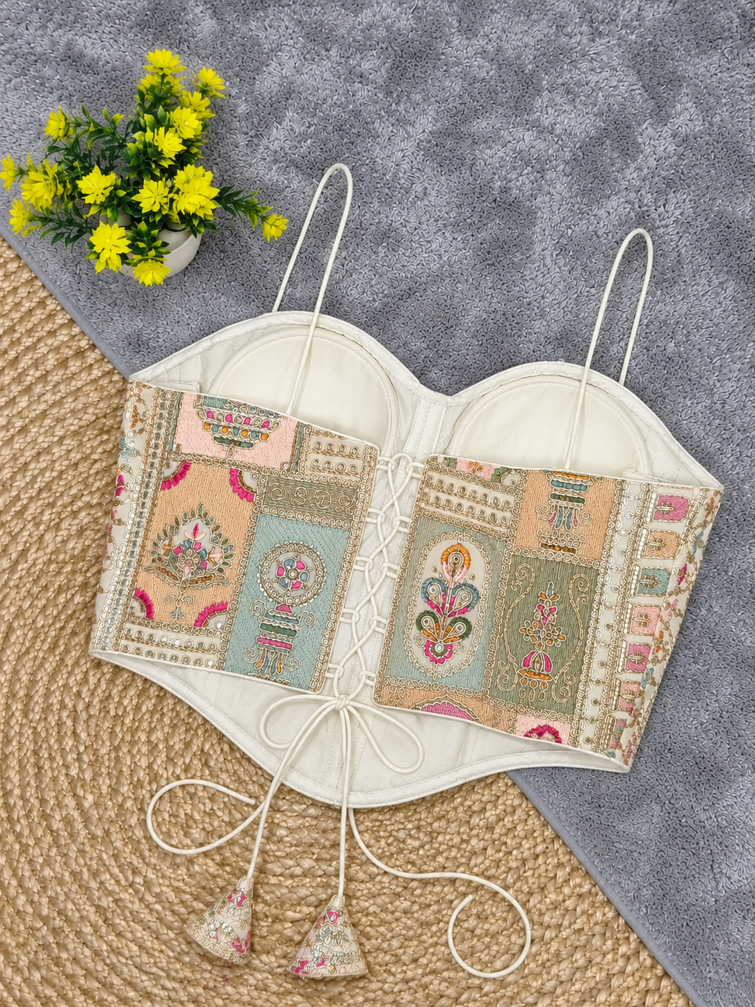 Patchwork Embroidery Corset Top — Indian Ethnic Bustier | 7 Colours
