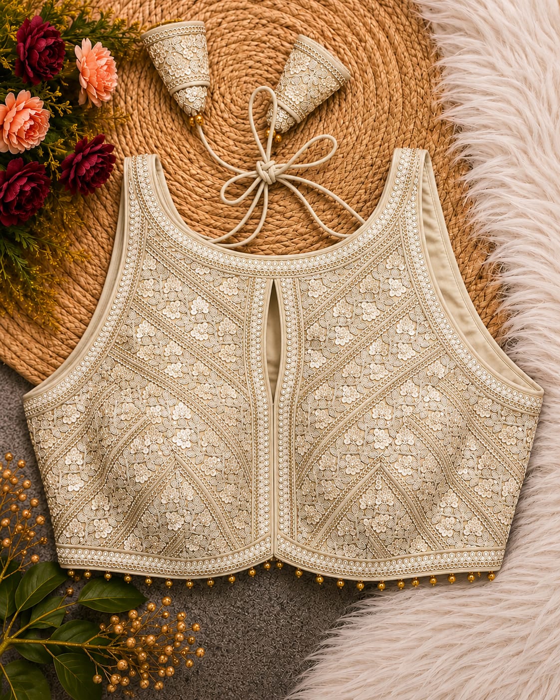 Premium Silk Blouse | Zardozi Sequin Embroidered Crop Top