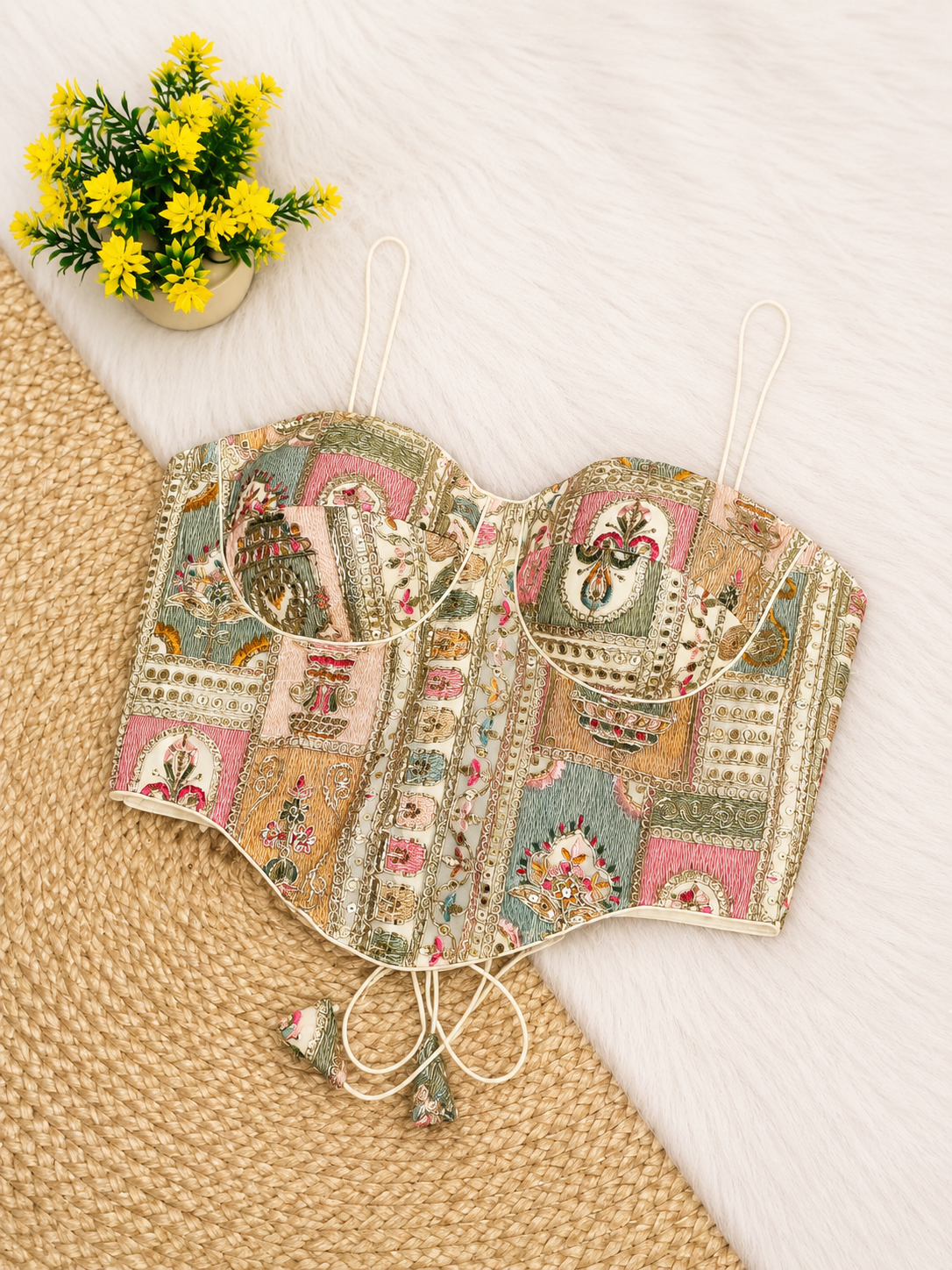 Patchwork Embroidery Corset Top — Indian Ethnic Bustier | 7 Colours