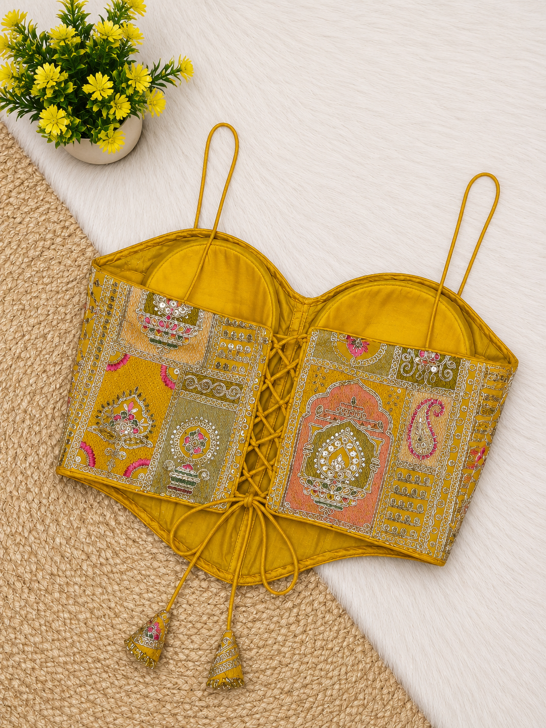 Patchwork Embroidery Corset Top — Indian Ethnic Bustier | 7 Colours
