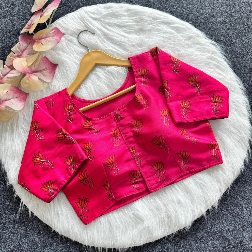 Designer Silk fabric blouse with lotus print
