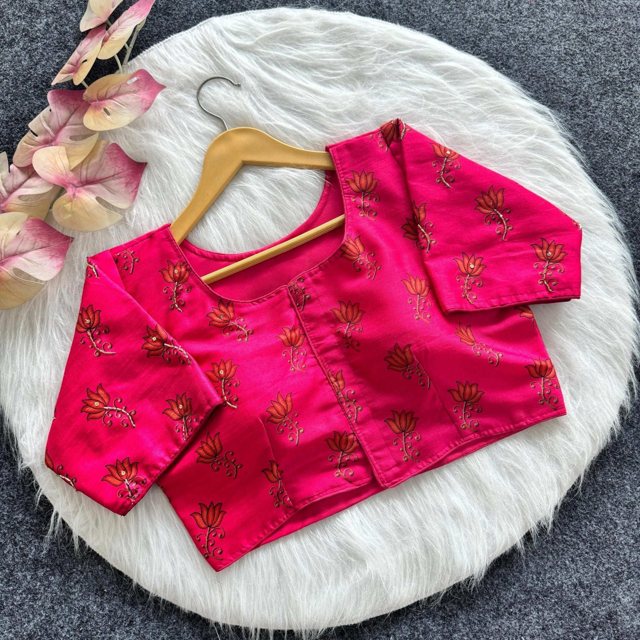 Designer Silk fabric blouse with lotus print