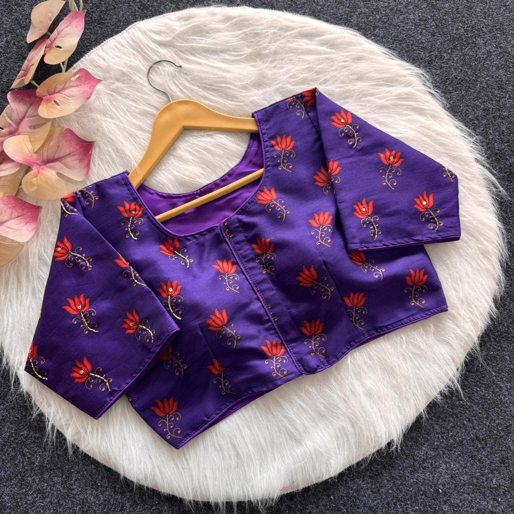 Designer Silk fabric blouse with lotus print