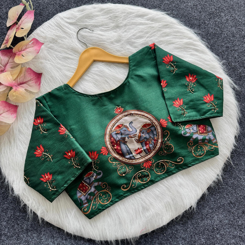 Designer Silk fabric blouse with lotus print