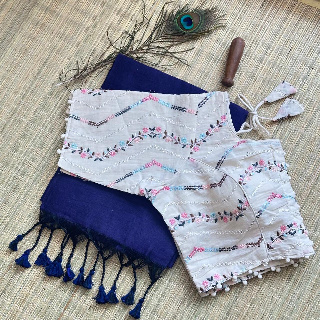 Elegant Khadi Cotton Saree with Blouse (Size 44-48)