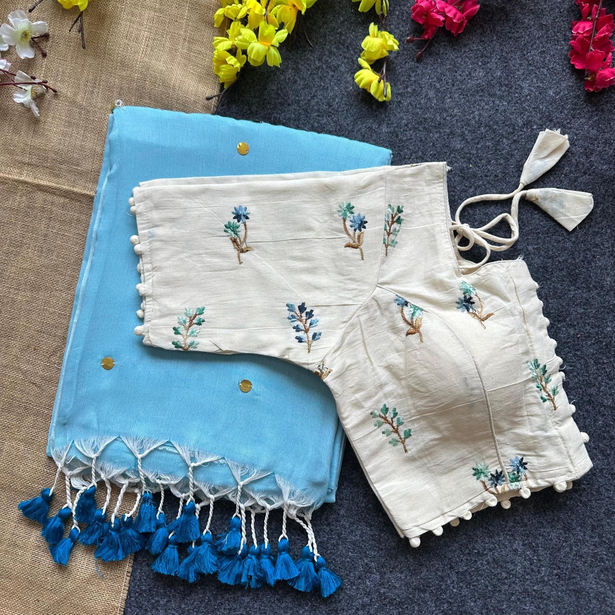 Khadi cotton saree with embroidered designer blouse