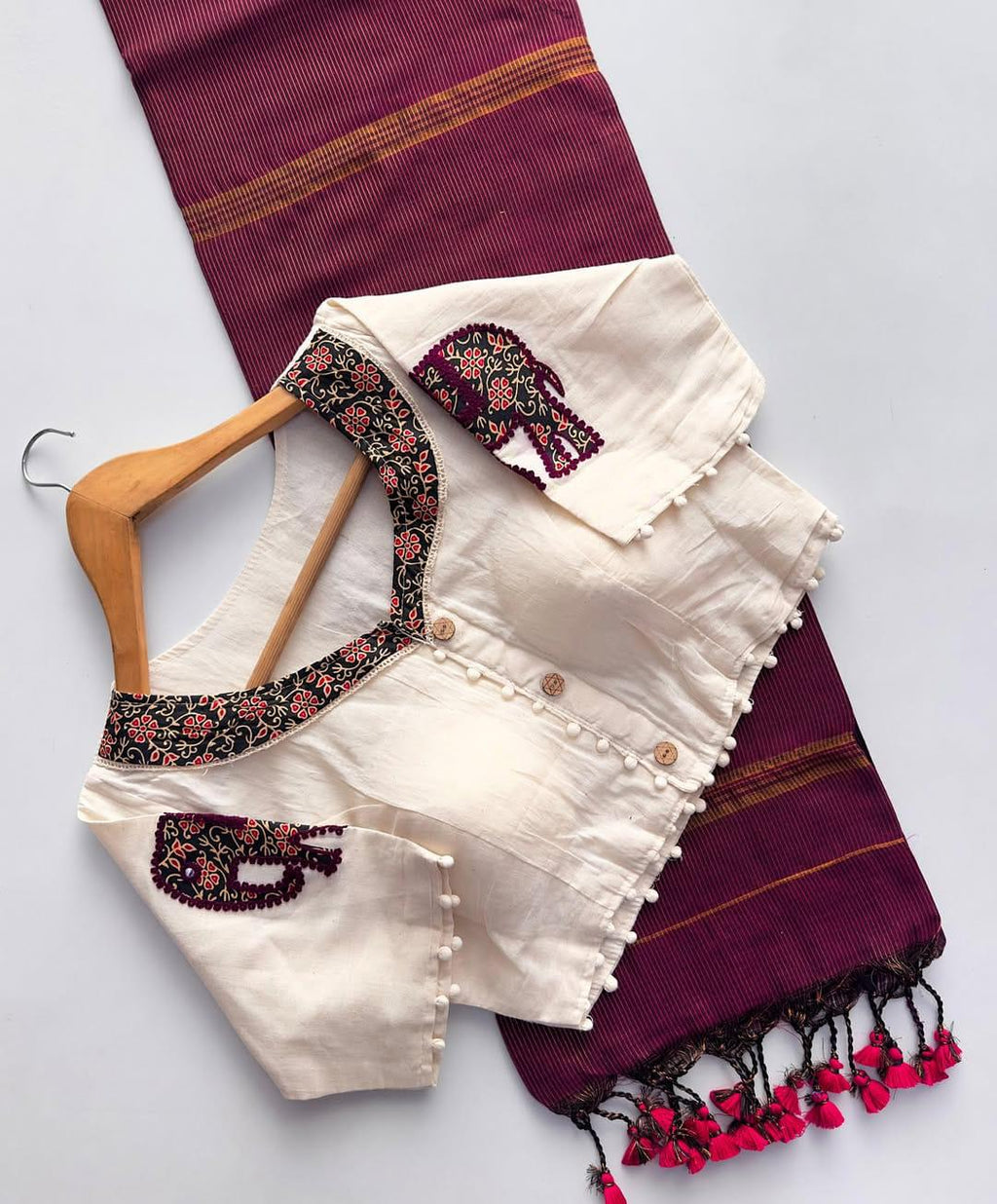 Embroidered Khadi Cotton Saree with Khadi Blouse (Size 38-42)