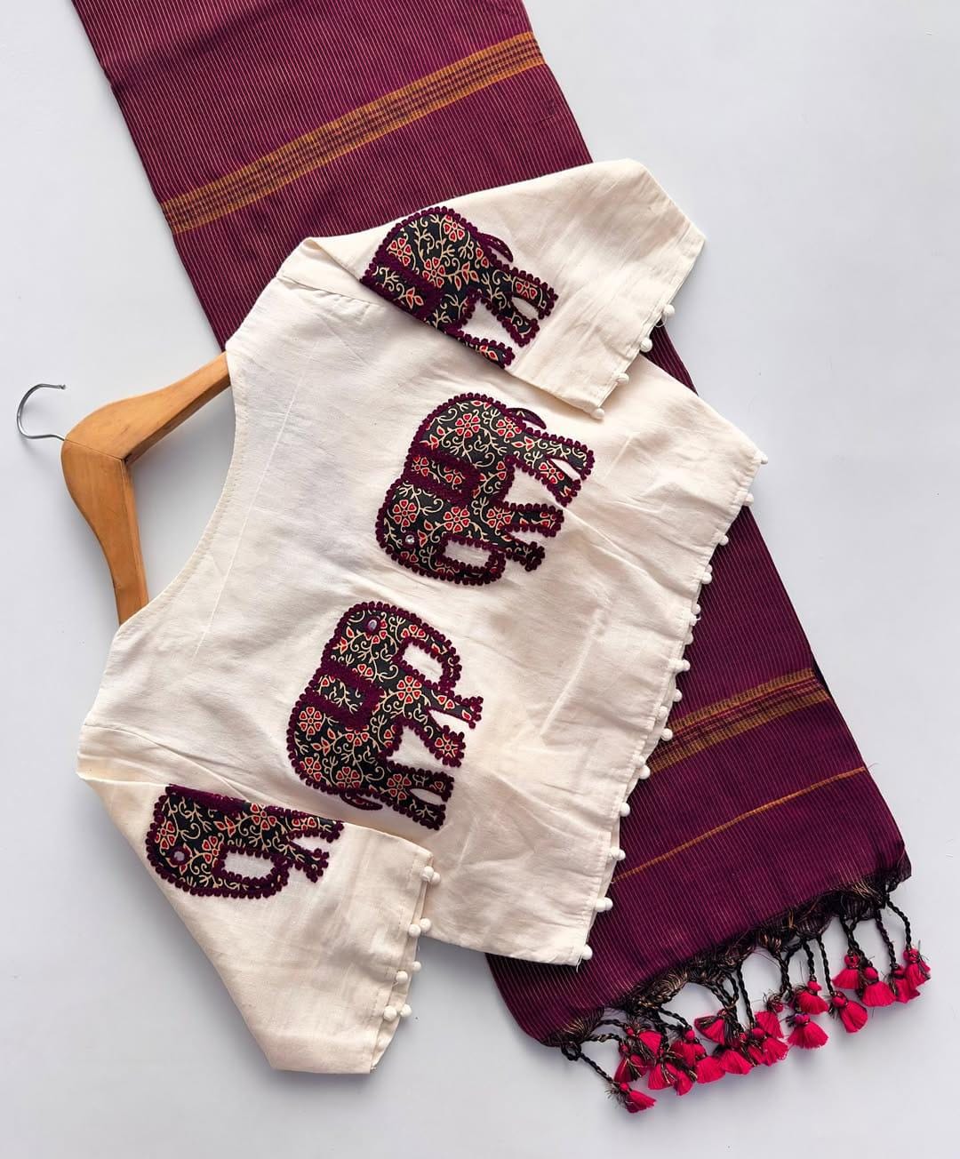 Traditional cotton saree with designer blouse