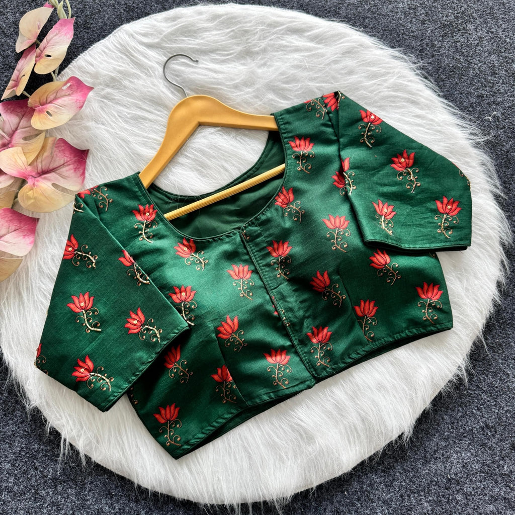Designer Silk fabric blouse with lotus print