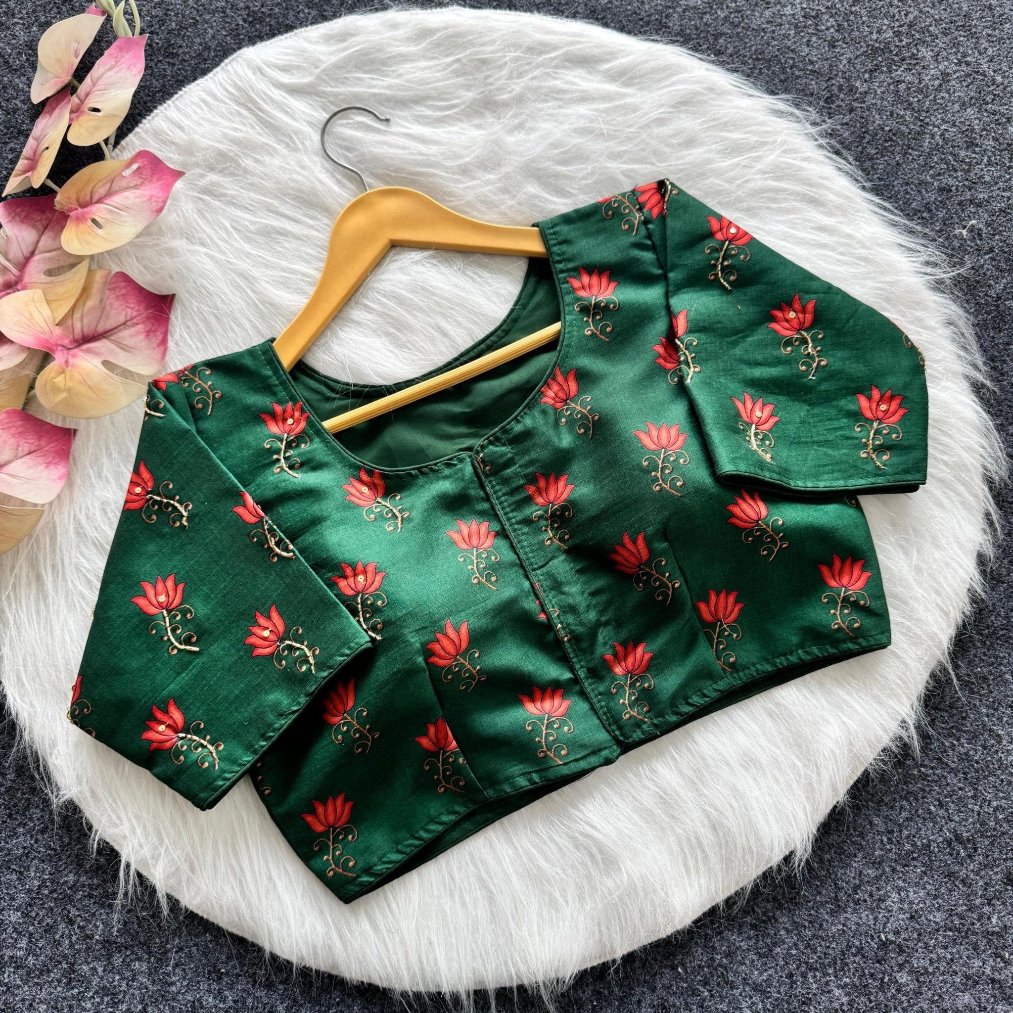 Designer Silk fabric blouse with lotus print