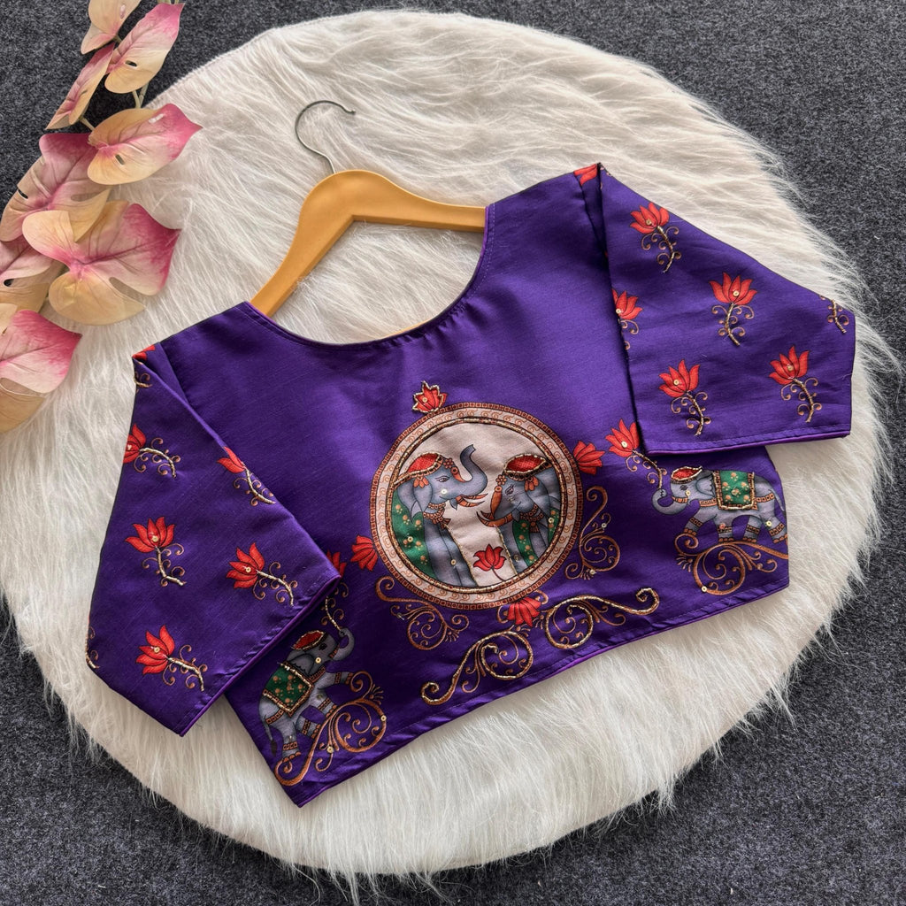 Designer Silk fabric blouse with lotus print