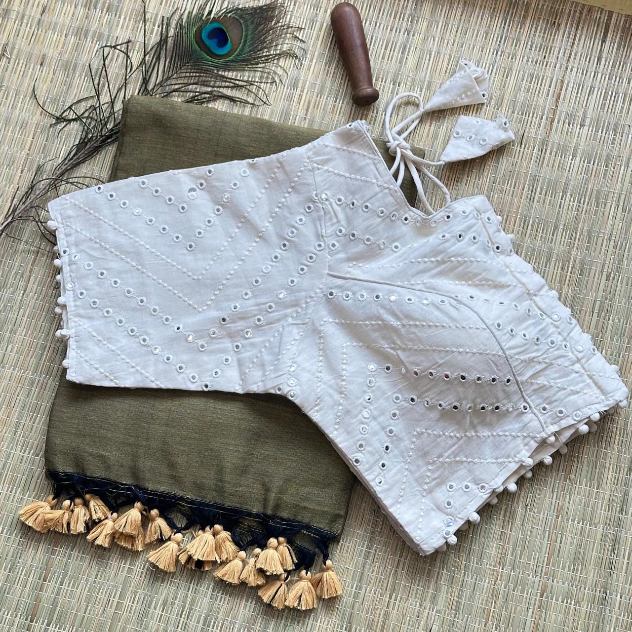 Elegant Khadi Cotton Saree with Blouse (Size 44-48)