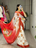 Durga Puja special Dola silk saree with silver zari border
