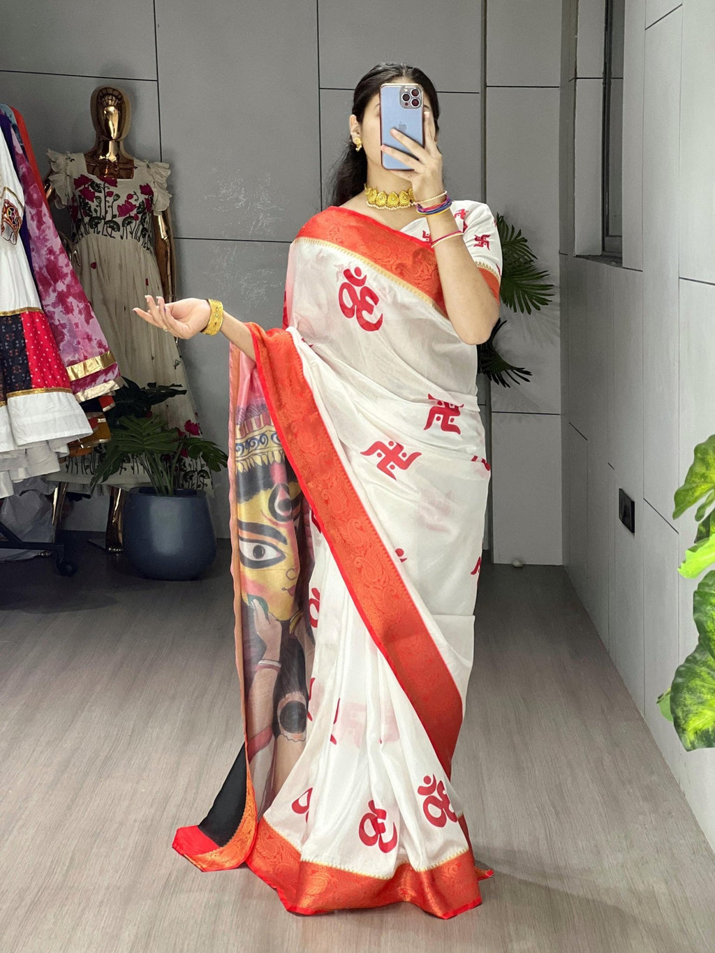 Durga Pooja Special Saree with printed blouse