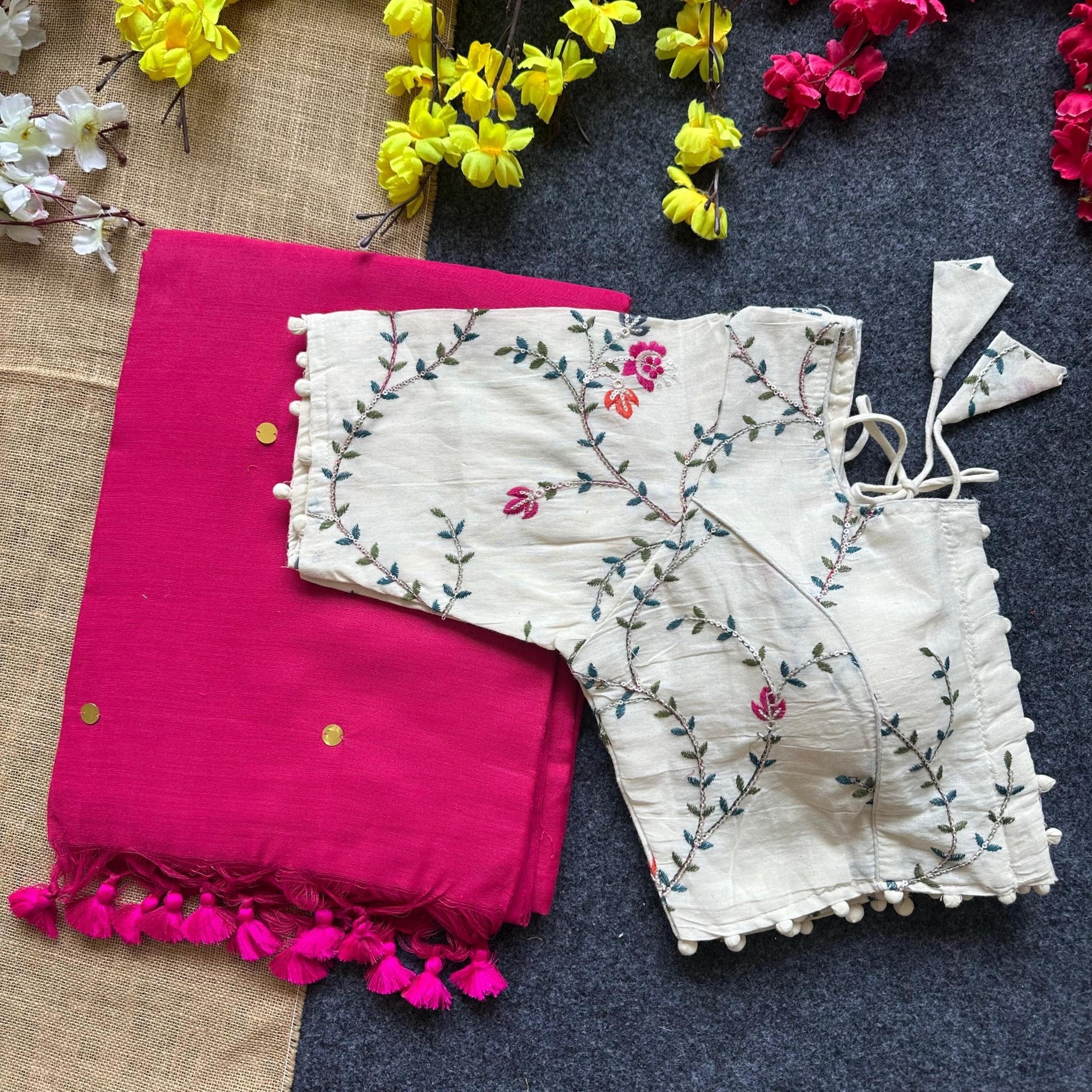 Stylish handcrafted cotton saree set