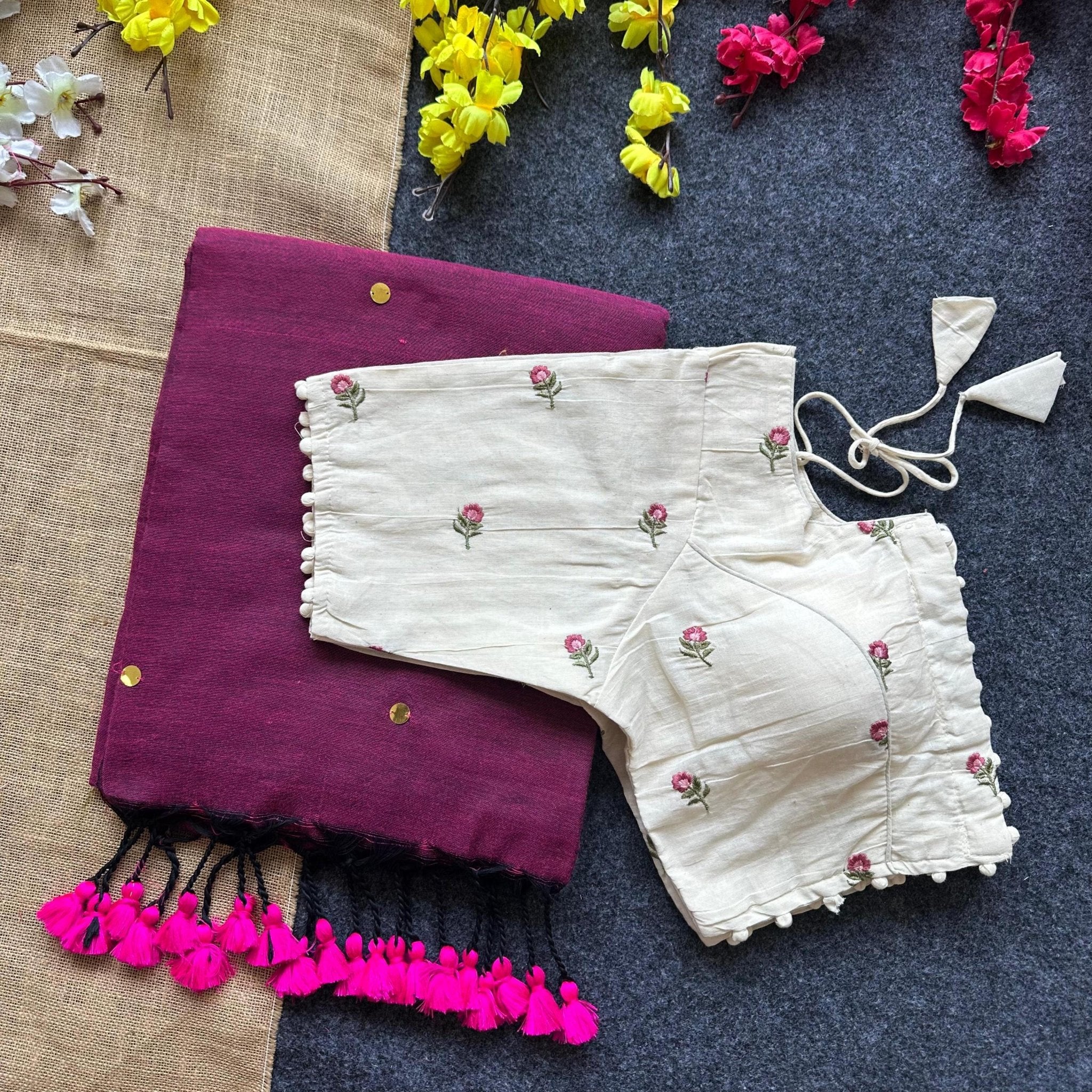 Elegant cotton saree with tassel pallu