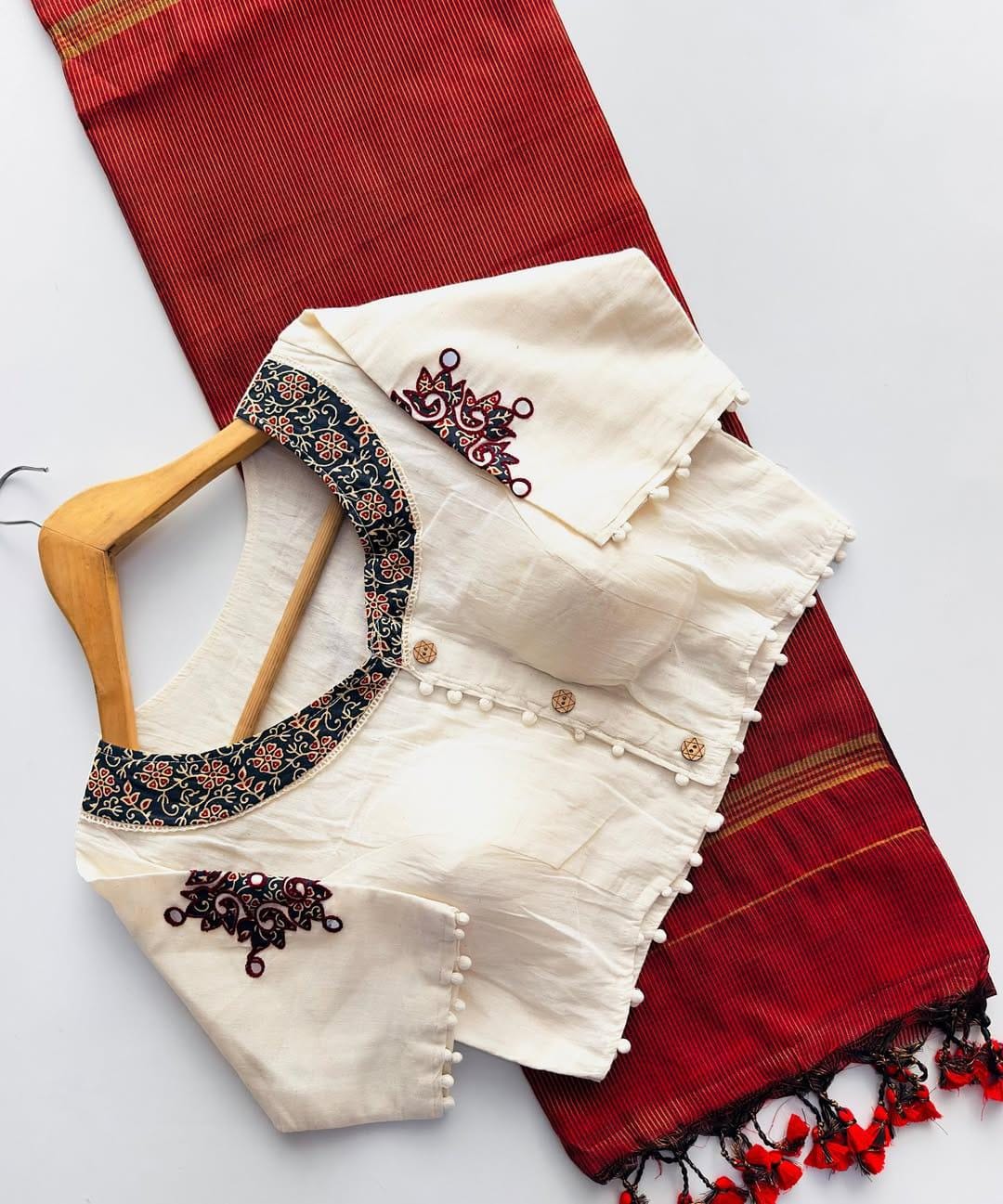 Embroidered Khadi Cotton Saree with Khadi Blouse (Size 38-42)