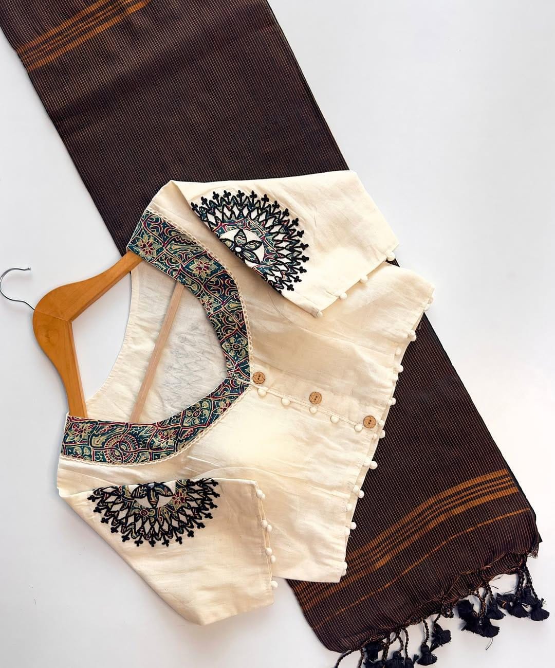 Embroidered Khadi Cotton Saree with Khadi Blouse (Size 38-42)