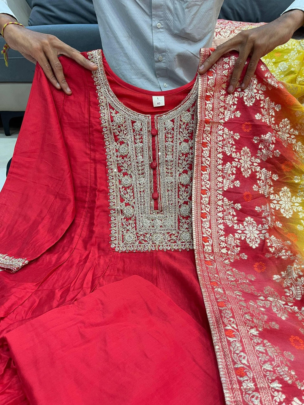 Chanderi Anarkali Suit Set with Banarasi Silk Dupatta Festive Special