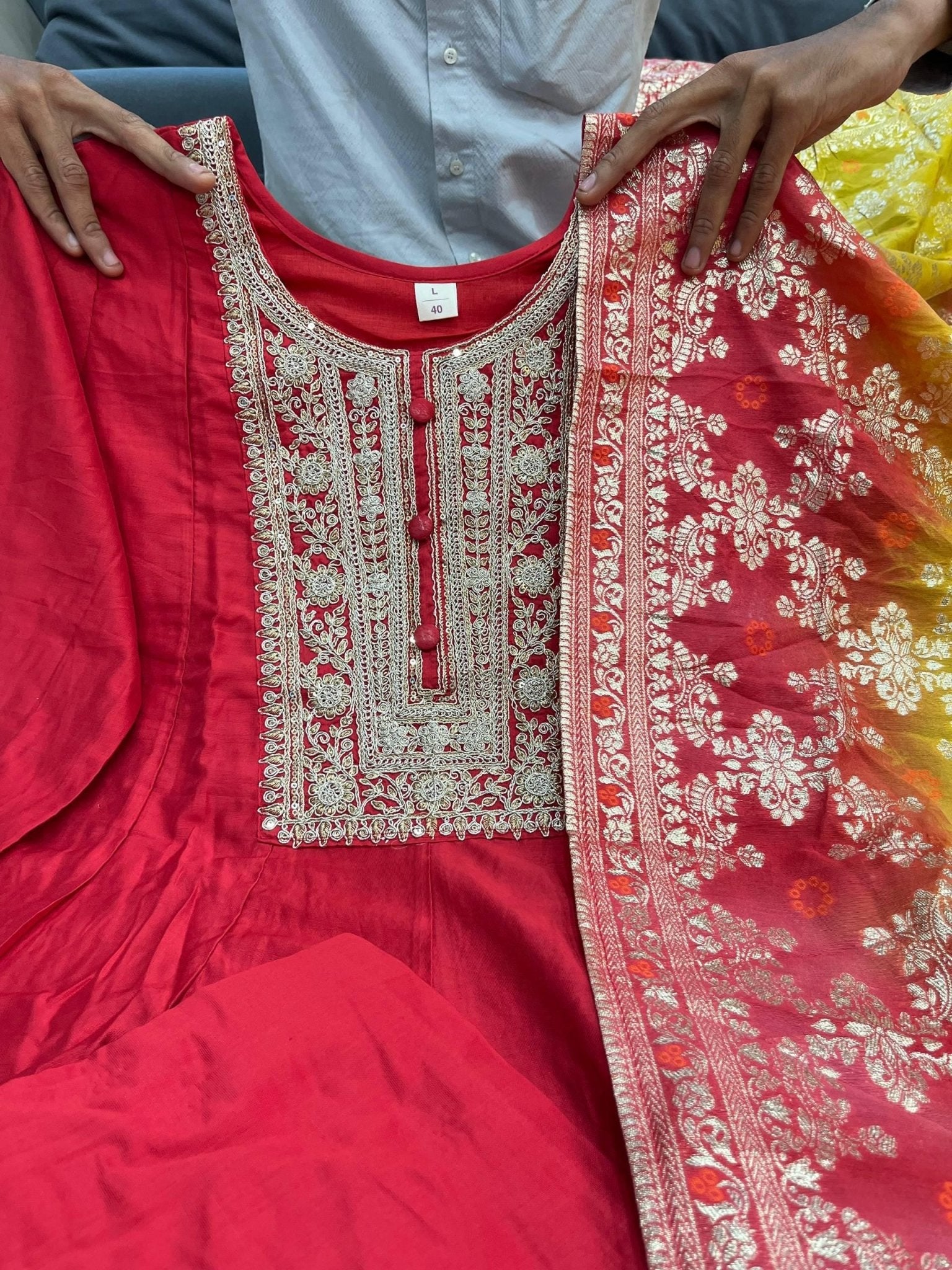 Chanderi Anarkali Suit Set with Banarasi Silk Dupatta Festive Special