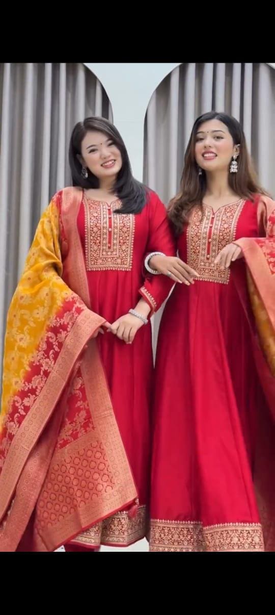 Chanderi Anarkali Suit Set with Banarasi Silk Dupatta Festive Special