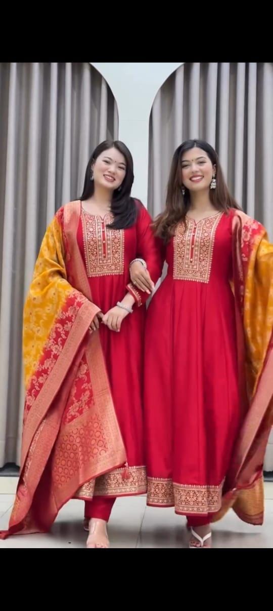 Chanderi Anarkali Suit Set with Banarasi Silk Dupatta Festive Special