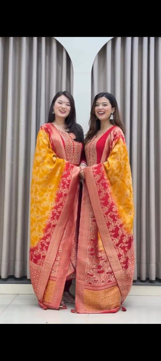 Chanderi Anarkali Suit Set with Banarasi Silk Dupatta Festive Special