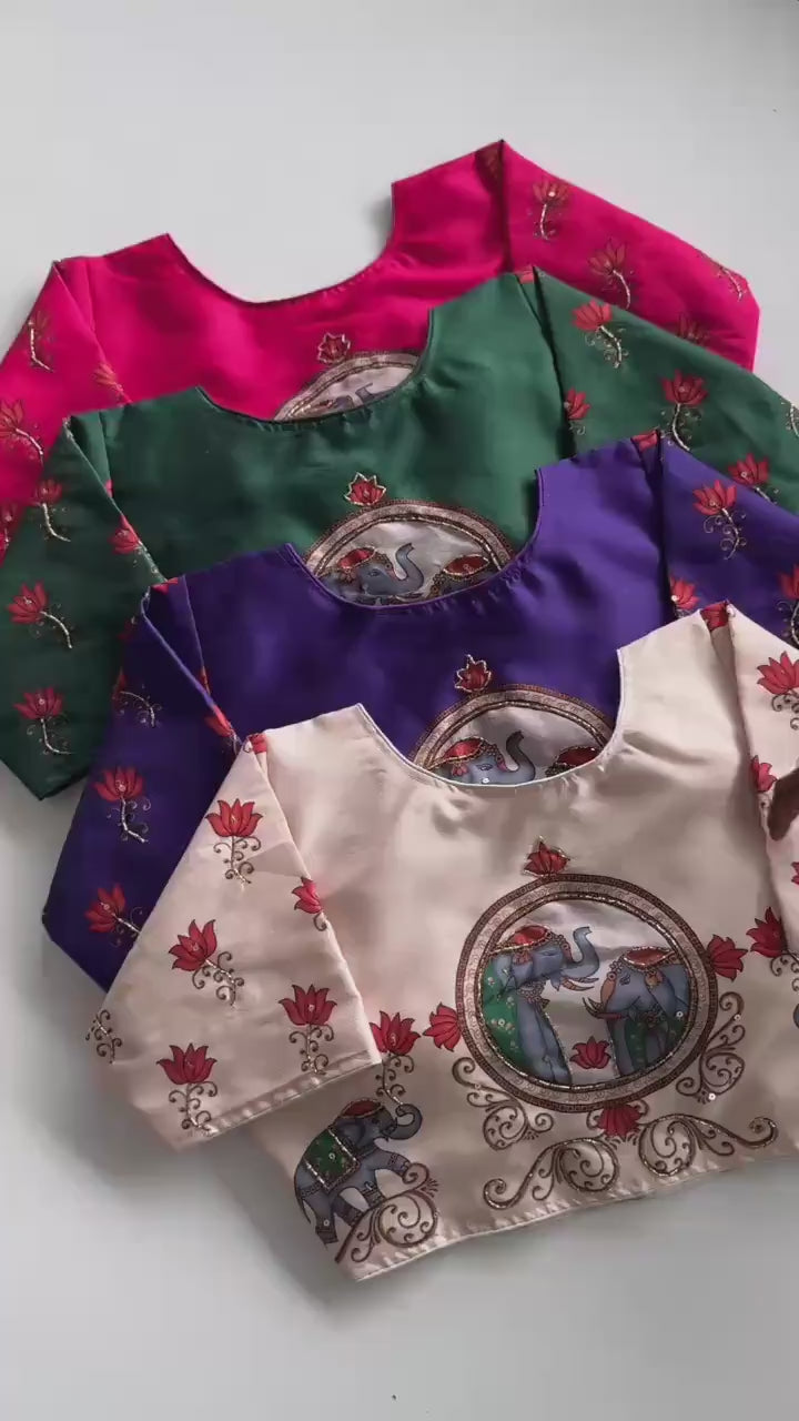 Designer Silk fabric blouse with lotus print