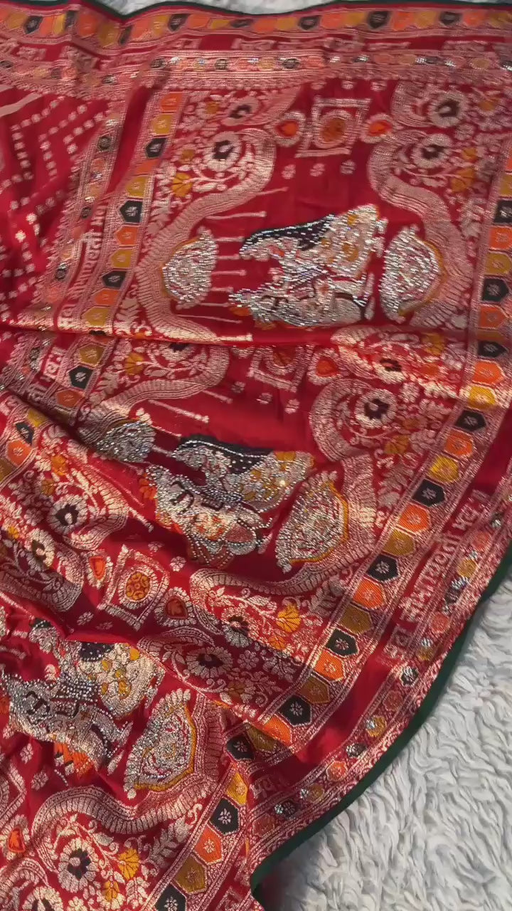 Red Dola Silk Meenakari Weave - Karwa Chauth Special Saree