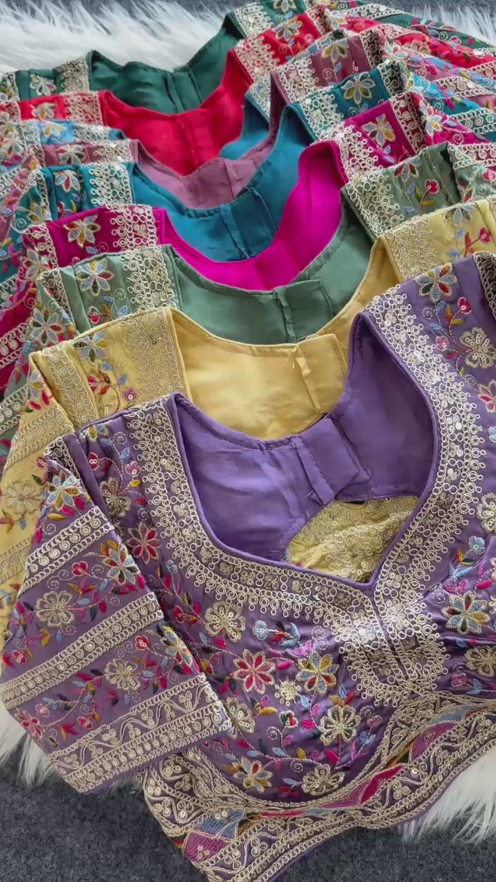 Heavy Embroidered Silk Saree Blouse | Readymade Bridal & Festive Blouse | 9 Colors